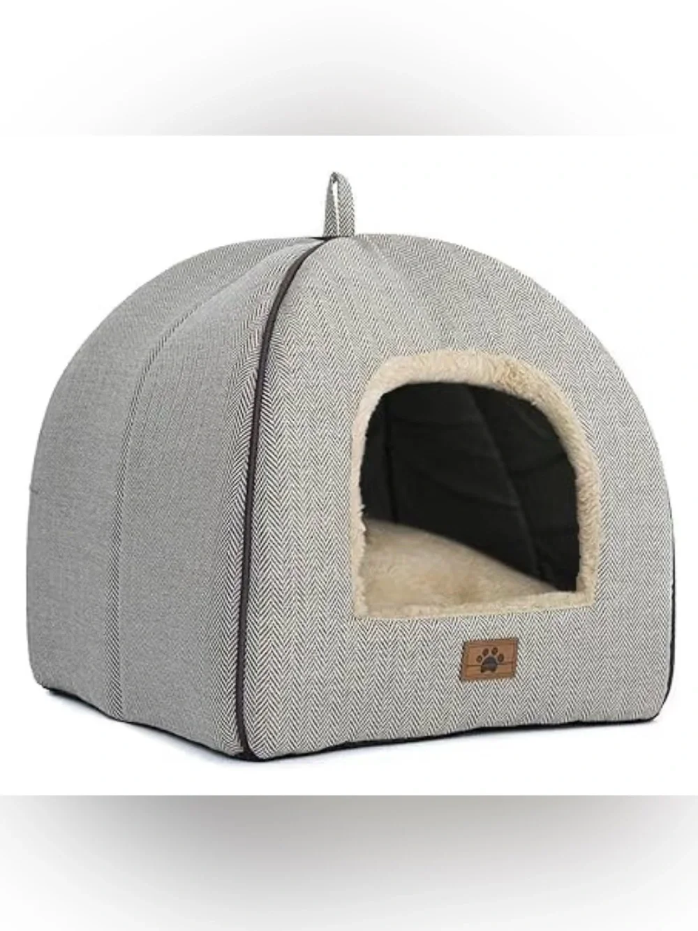 Plush Beige Indoor Small Pet Cozy Cave Bed